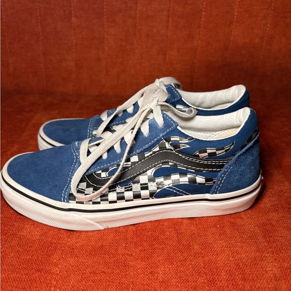 Vans Old Skool Blue Checkered Unisex Kids Sneaker 3 - Picture 4 of 6